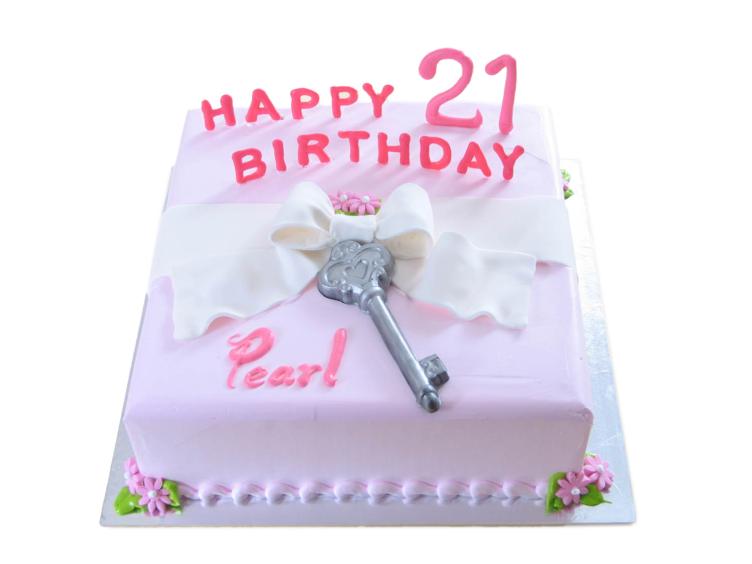 Pink Ribbon 21 Years Old Key Cake